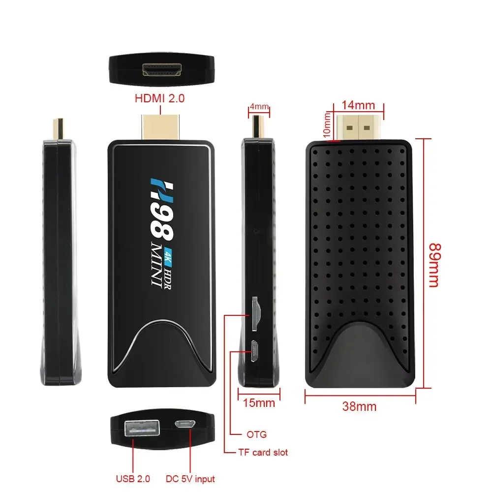 Mini TV Stick H98 Android10 4K HD 2G 16G TV Box 2,4G 5G Dual Wifi Smart TV Box H.265 reproductor multimedia Quad Core Set Top Box Netflix