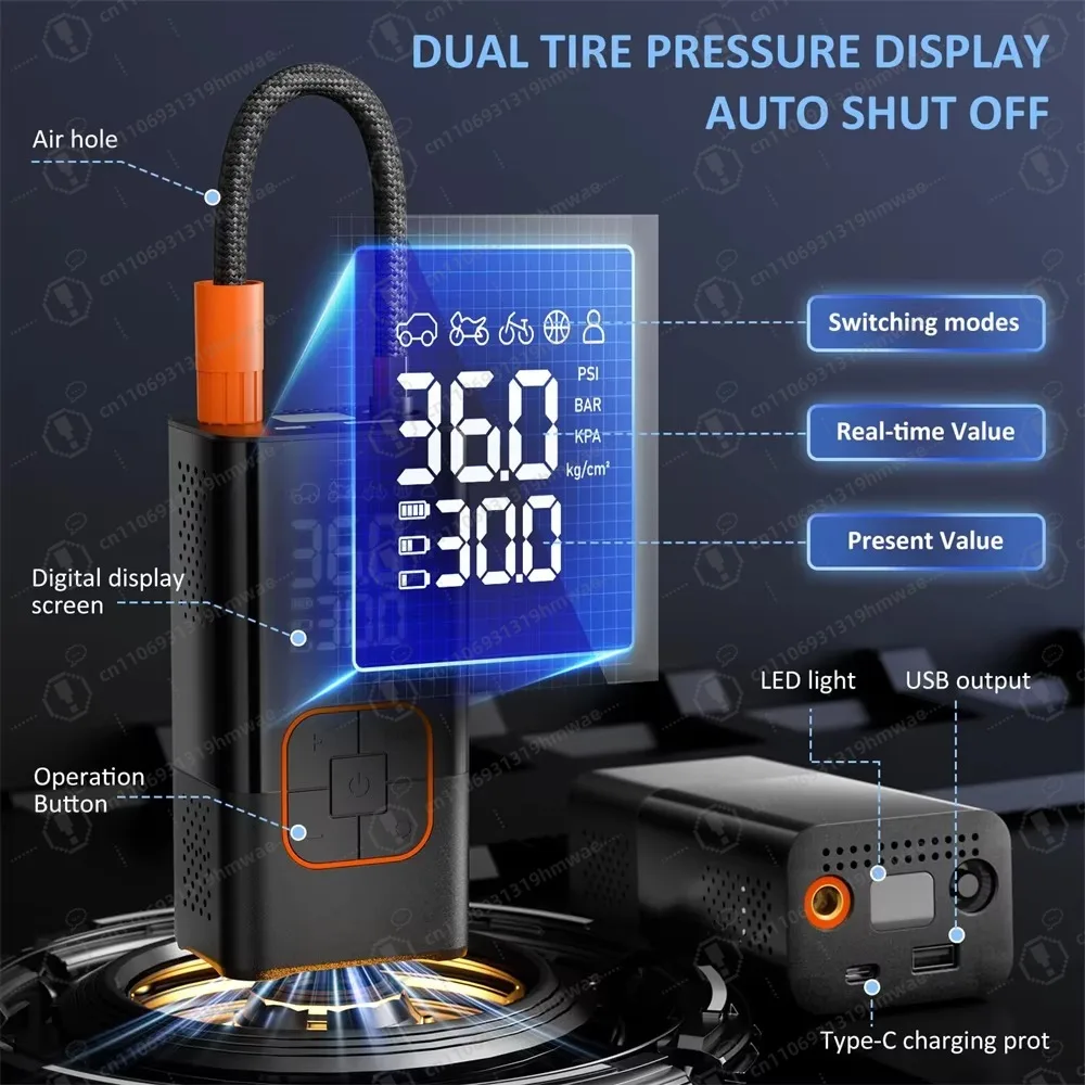 Gonfleur de pneu portatif sans fil, gonfleur de pneu de pompe à air automobile de système ABS avec moniteur de pression