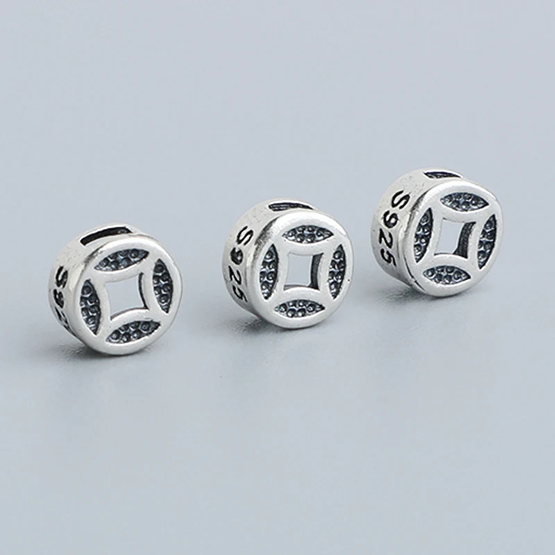 1pc 925 Sterling Silver Vintage Antique Coins Beads 6.2mm Handmade Strings Rope Bracelets Charm Spacers DIY Jewelry Findings