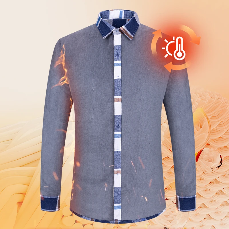 2026 100% Cotton Thick Fleece Warm Winter Shirt Floral Long Sleeve With Pocket  Oxford Men Stripe Solid Shirts Streetwear