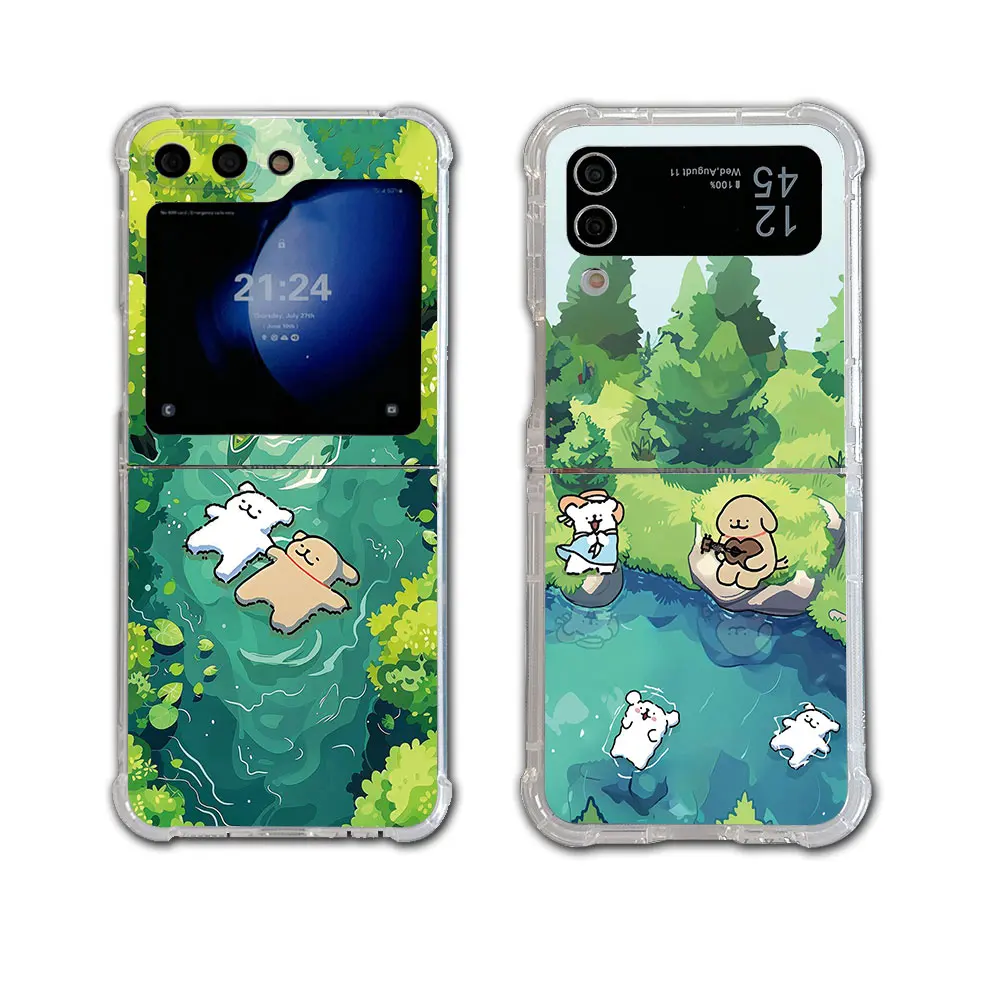 Funny Cute Puppy Swimming Phone Case for Samsung Galaxy Z Flip 3 4 Z Flip 5 6 Z Fold 4 5G PC Soft Anti-fall Back Cover