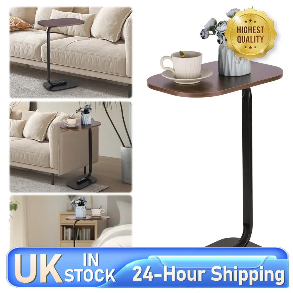  C Shaped Side Table Portable Corner Table Bed & Couch Side Table for Coffee Drink Snack for Living Room Bedroom & Small Space