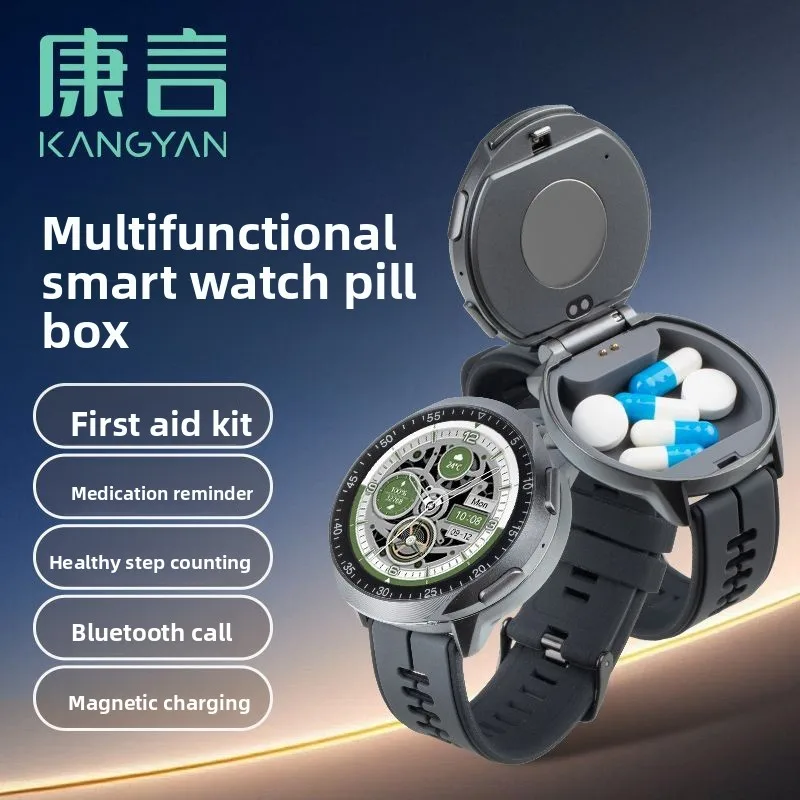 Smart Pill Reminder Watch 2 in 1 Portable Medicine Organizer Emergency Dispenser Elderly Home Storage Organization Boxes Bins
