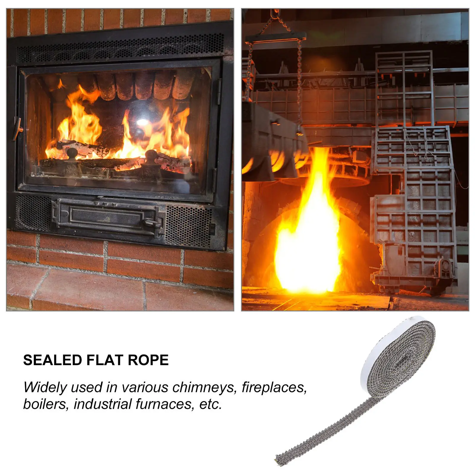 1 Roll Flat Stove Seal Rope Self Adhesive Fiberglass High Temp Gasket Tape for Wood Boiler Door Fireplace Insulation Sealing Pad