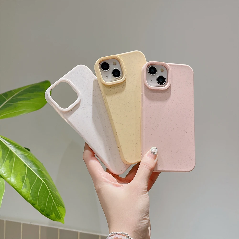 Eco Bio Wheat Straw Soft Silicone Phone Case For iPhone 16 15 14 13 12 11 Pro Max XR XS MAX 7 8 PLUS Soft Silicone Bumper Cover