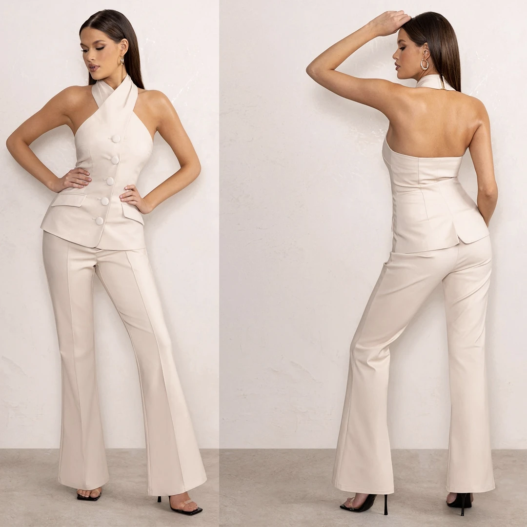 Summer Sexy Mother of the Bride Pants Suits Soild Color Ladies Women Evening Party Blazer Wear Flared Trousers Sets 2 Pieces