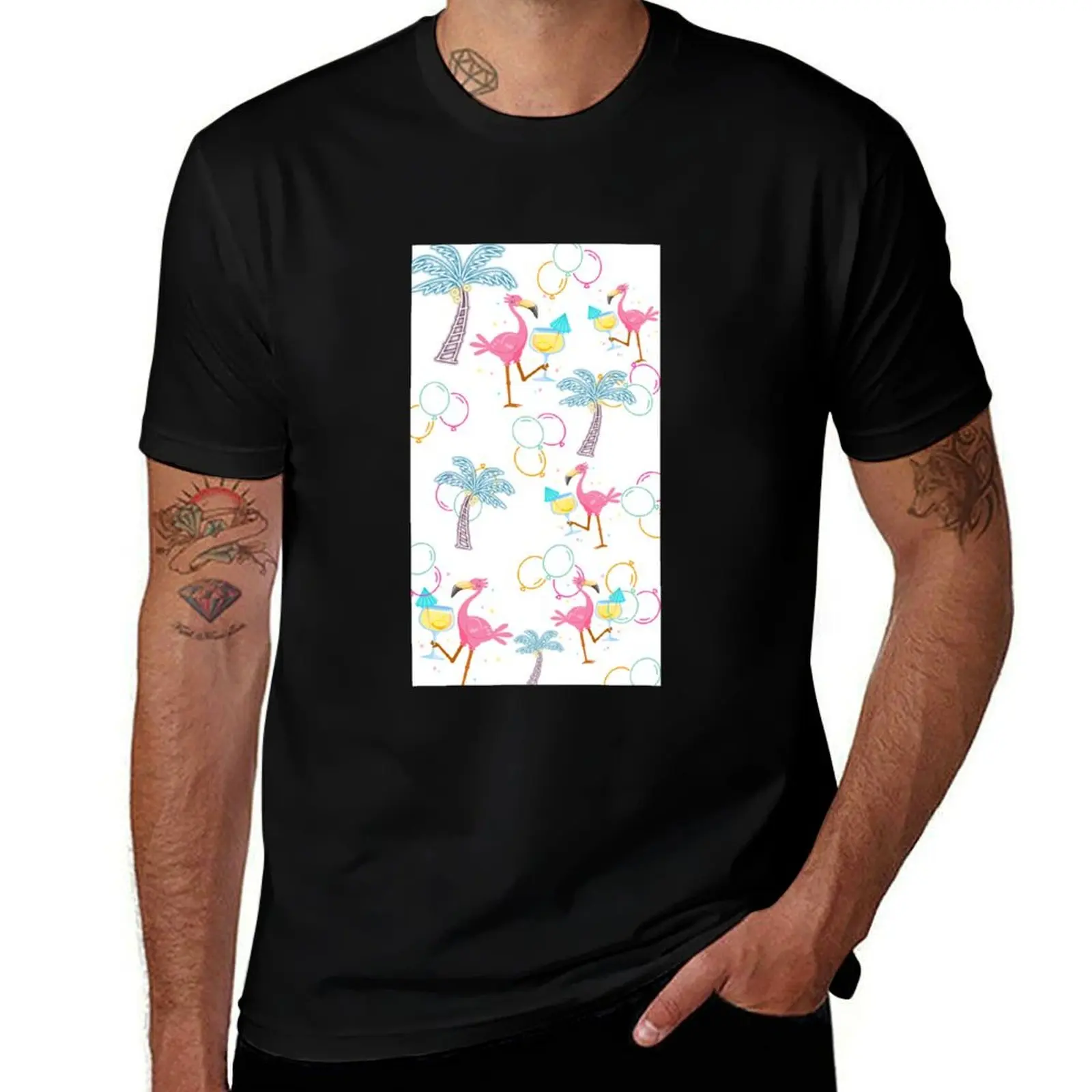 

Flamingo palm trees party Margaritaville T-Shirt man t shirts cotton t shirts with prints T-Shirt