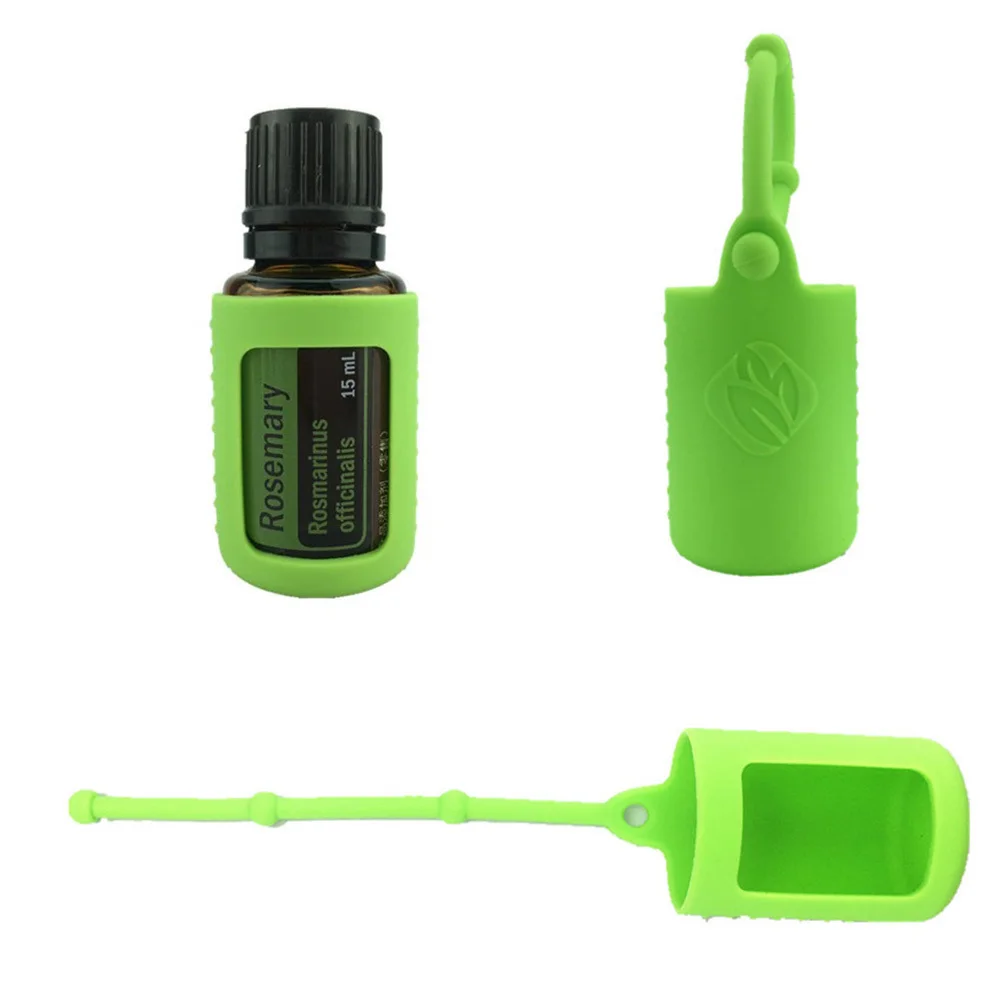 Funda de silicona para botella con rodillo, Protector de aceite esencial, Estuche de transporte, correa flexible, cubierta ajustable para botellas de 15ml, 6 uds.