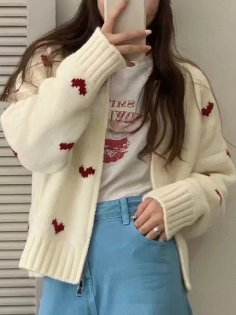 Cárdigan Corto de Punto ueso con Cierre Doble, Cuello Redondo, Top Entallado para Mujer, Moda Otoño Invierno 2025