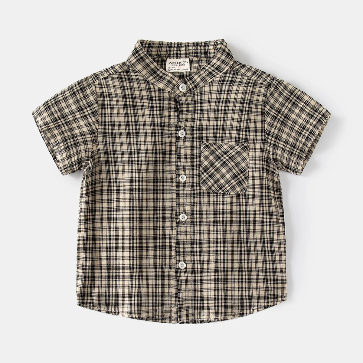 Baby Boys Summer Collar Plaid Short-sleeved Shirt Baby Casual Shirt