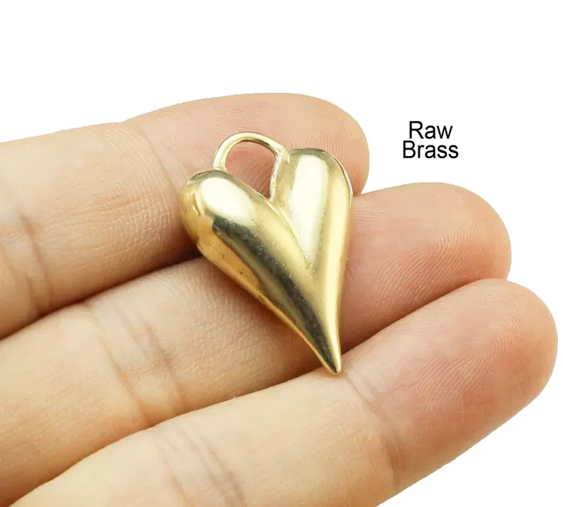 2pcs Puffy Heart Charm, Pointed Heart Pendant, Raw Brass Keychain, Earring Findings, 29.7x20.3mm, Jewelry Supply -R2915