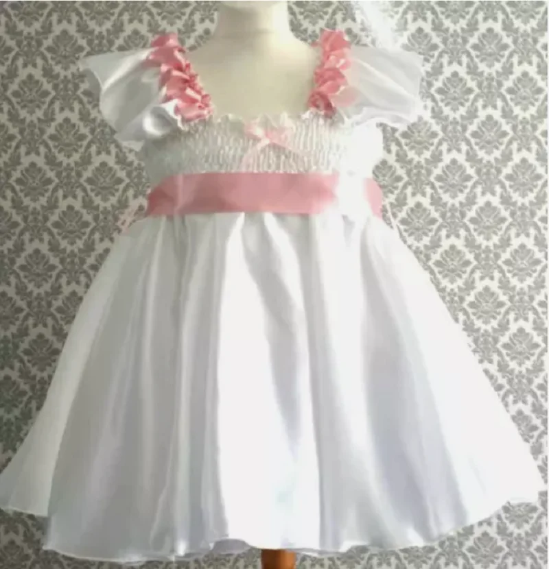 

sissy white satin Dress Pink Satin belt cosplay cd unisex tv adult