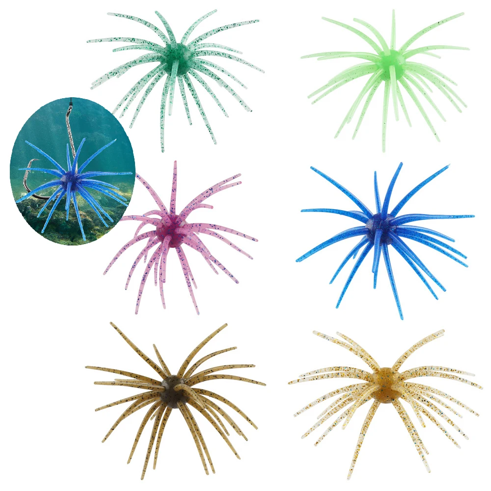 6Pcs Soft Urchin Lures Fishing Saltwater Slow Floating Lures Finesse Bait for Bass Trout Crappie Drop Shot Wacky Rig Neko Rig