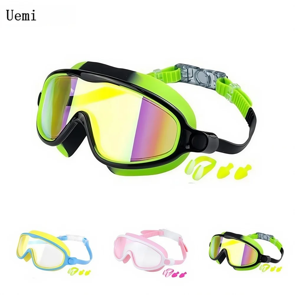 Kids Large Frame Swimming Goggles Anti-Fog UV380 Protection Colorful Clear Vision Swimming Goggles for Youth Children(3-15Age）