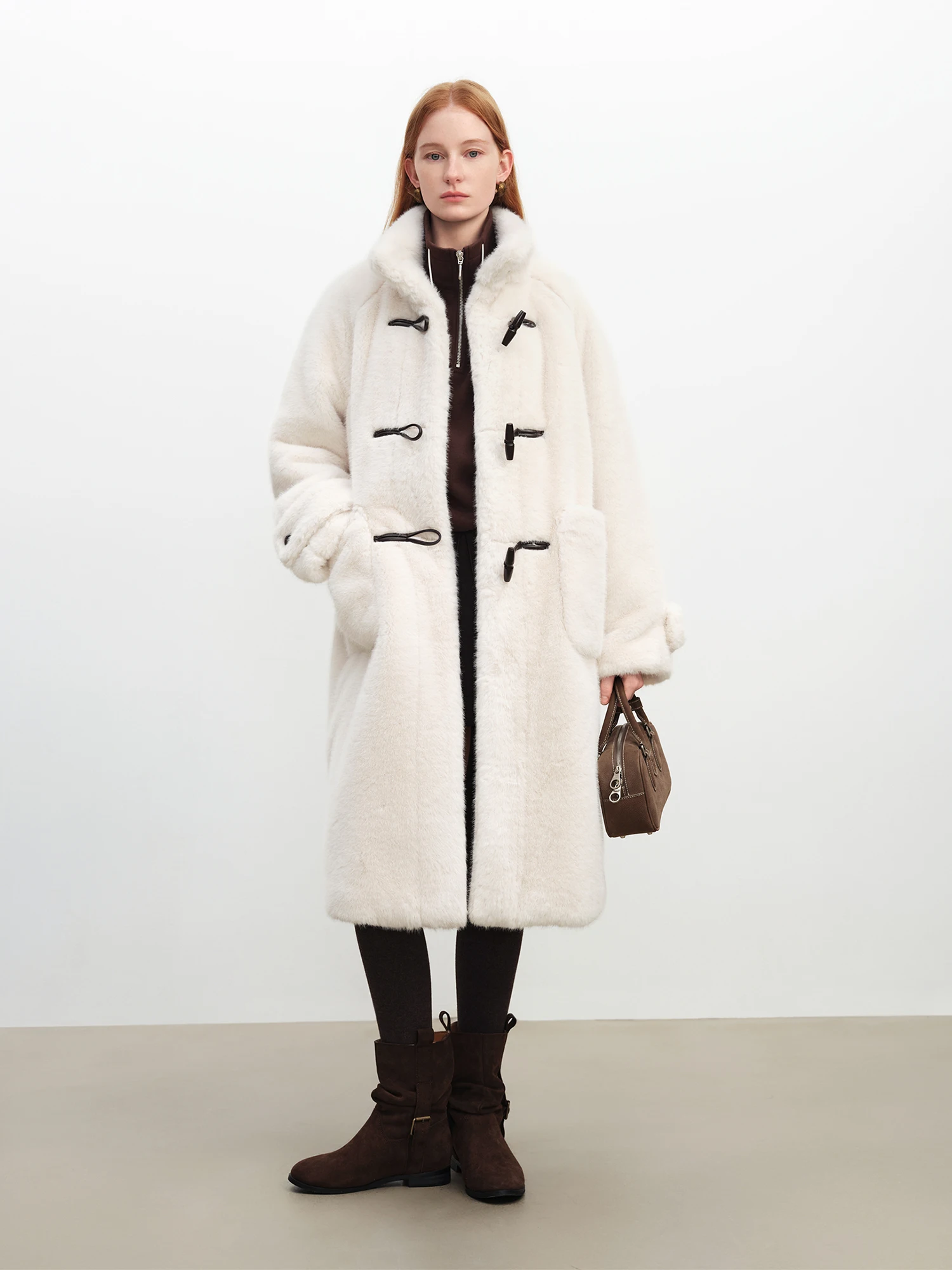 Petite Women's Faux Fur Long Coat - Cozy Preppy Style