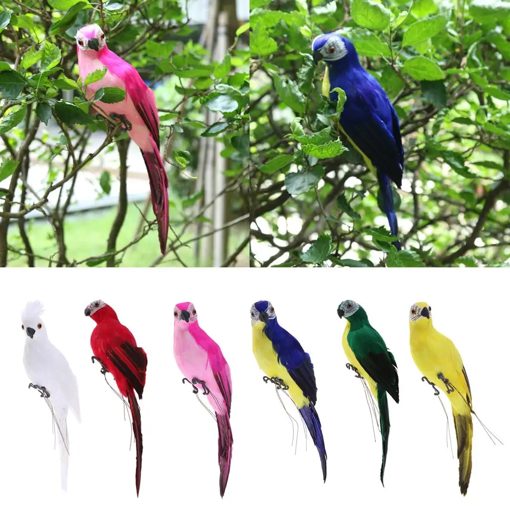 

35cm Handmade Artificial Feathered Parrot Figurines Window Display