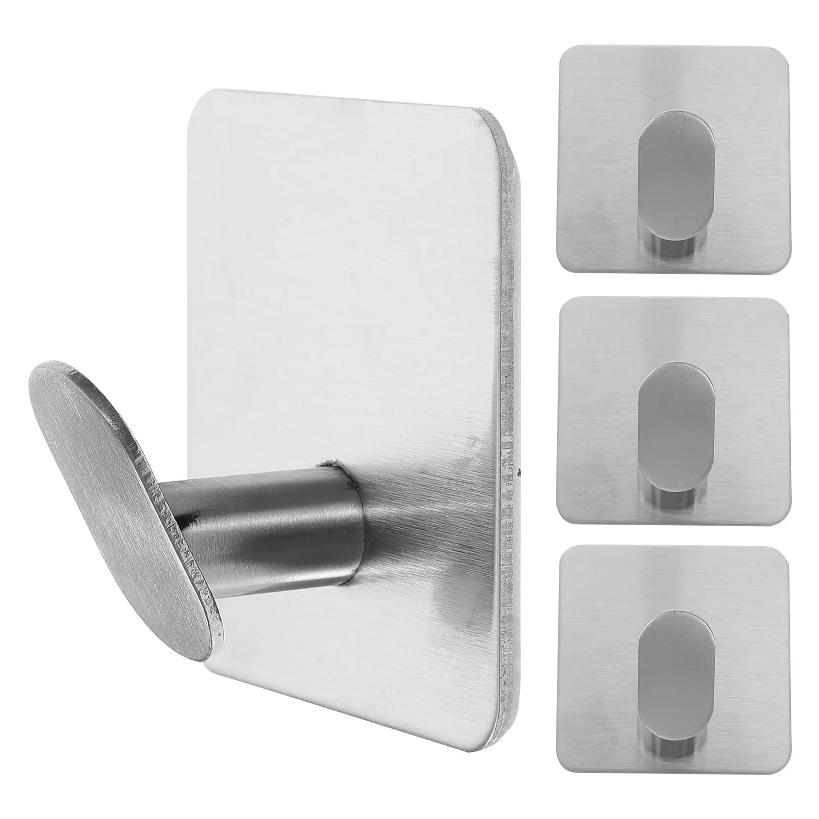 

4 Pcs Stainless Steel Bathroom Hooks Adhesive Wall Heavy Duty Silver Shower Coat Towel Hooks for Hanging Hand Towels Keys Bags