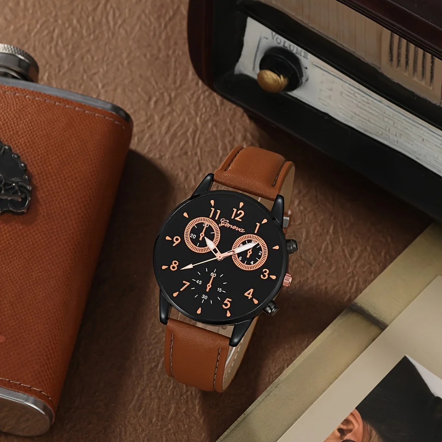 ساعة كوارتز عتيقة للرجال ، ساعة معصم وسوار من الجلد الصناعي التناظري ، هدايا له ، 2 صوفي لكل مجموعة