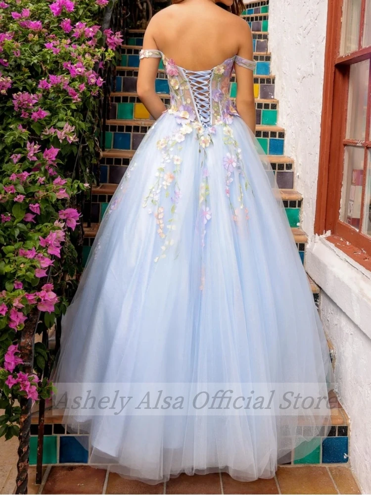 Customized Elegant Lavender Prom Dresses Flower Applique Long Women Formal Evening Dress Sweet 16 Girls Party Homecoming Gown