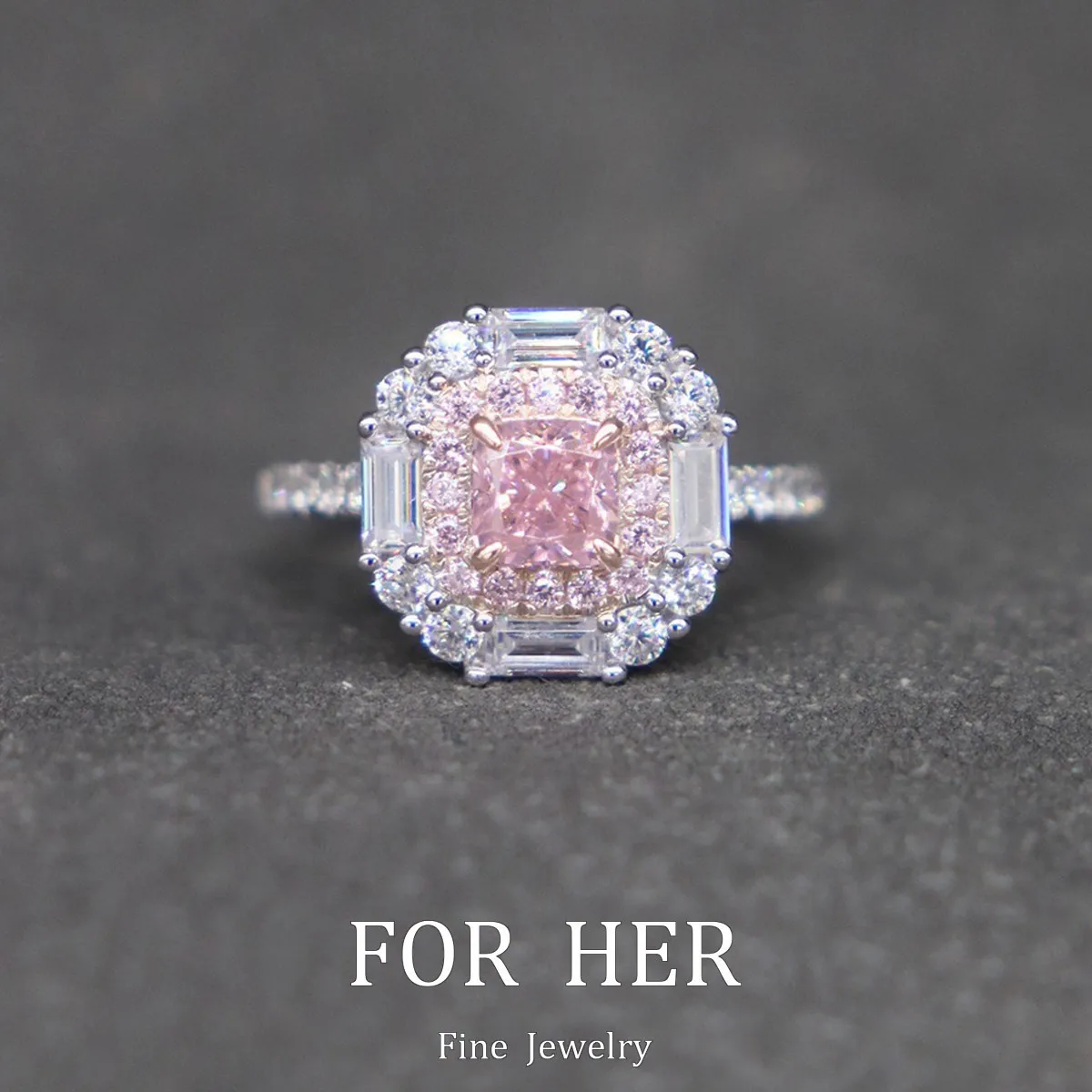 ForHer 925 Sterling Silver Rings Zircon Pink Diamond Rings Women's Sparkling Pad Cut High Carbon Diamonds Luxury Jewelry Gifts