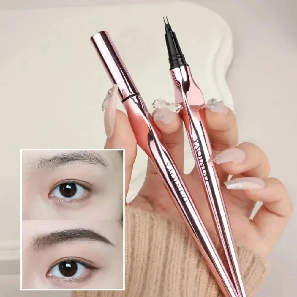 Novo lápis de sobrancelha selvagem à prova d'água, 2 pontos, caneta de sobrancelha coreana de longa duração, fácil aderência, ponta ultrafina, traços de cabelo de bicho da seda