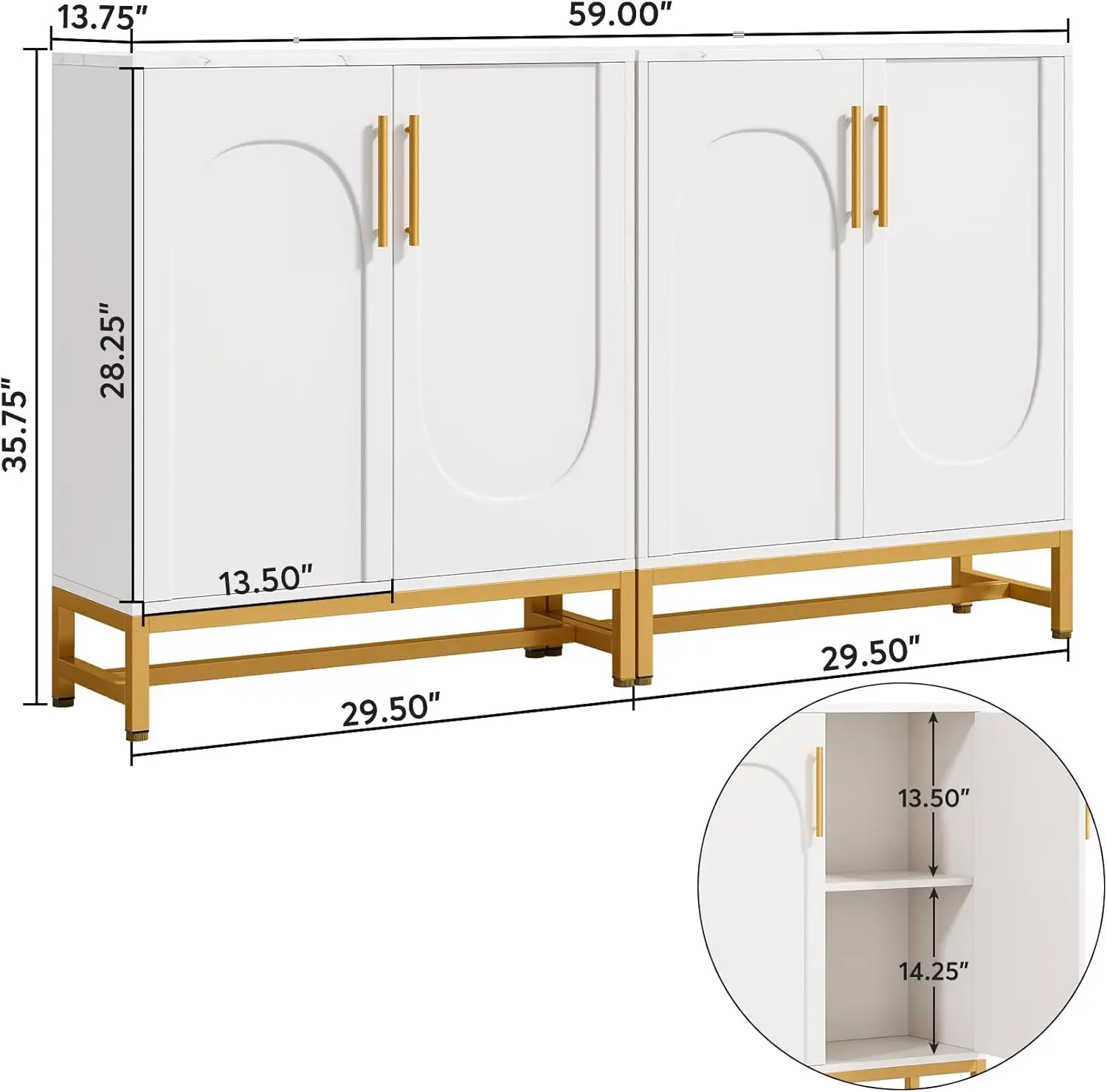 Modern Sideboards Buffet Cabinet with 4 Doors and Adjustable Shelves (White) Household Kitchen Supplies Expediency Durable