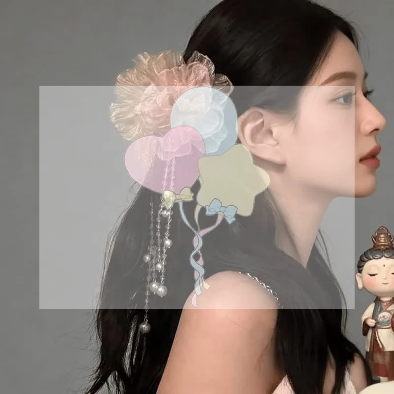 Organza Flower Hair Clip With Dangling Pearl Tassel And Romantic Elegant Design For Hanfu Photoshoots Weddings Daily Wear