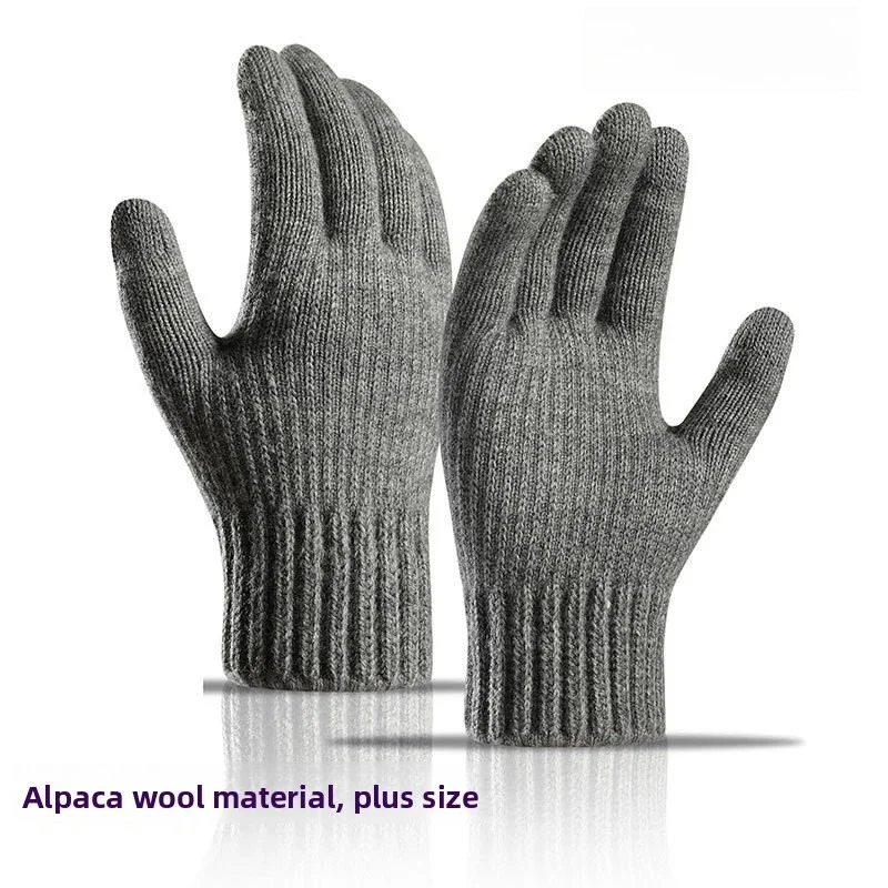 Thermisch beheizte Winterhandschuhe für Männer und Frauen, Kamelwolle, gestrickt, mit Fleece gefüttert, verdicktes kaltes Wetter, winddichter Touchscreen