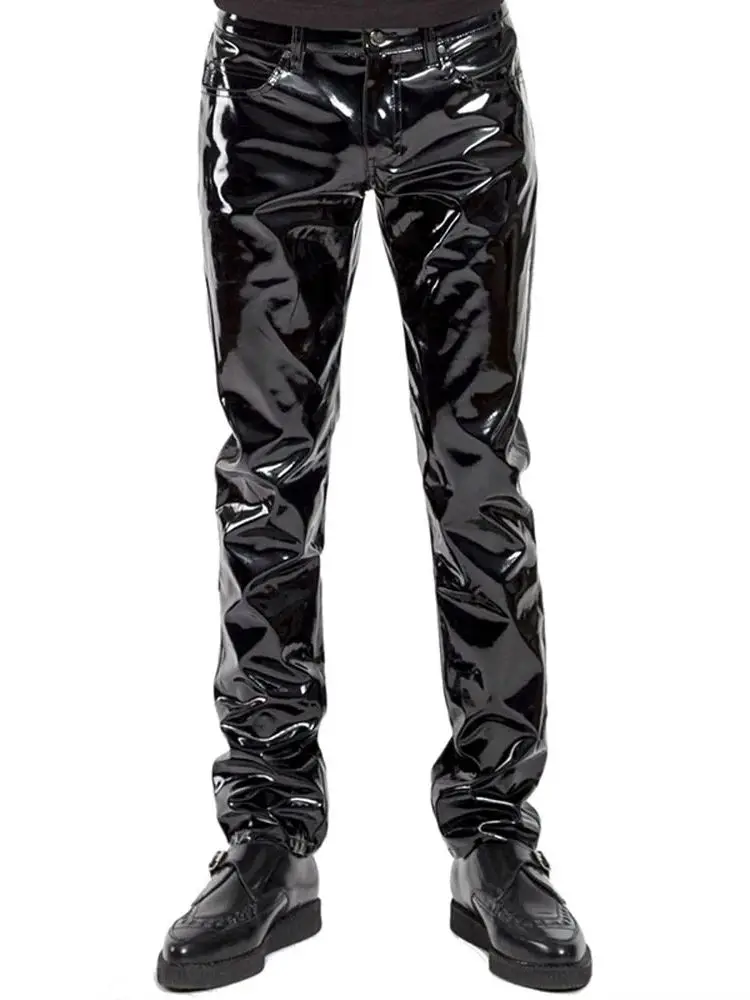 S-XXL Wet Look PVC Trousers Men Shiny PU Leather Jeans Pants Tights Hip Hop Lederhose Pockets Spodnie Pantalon Clubwear Joggers