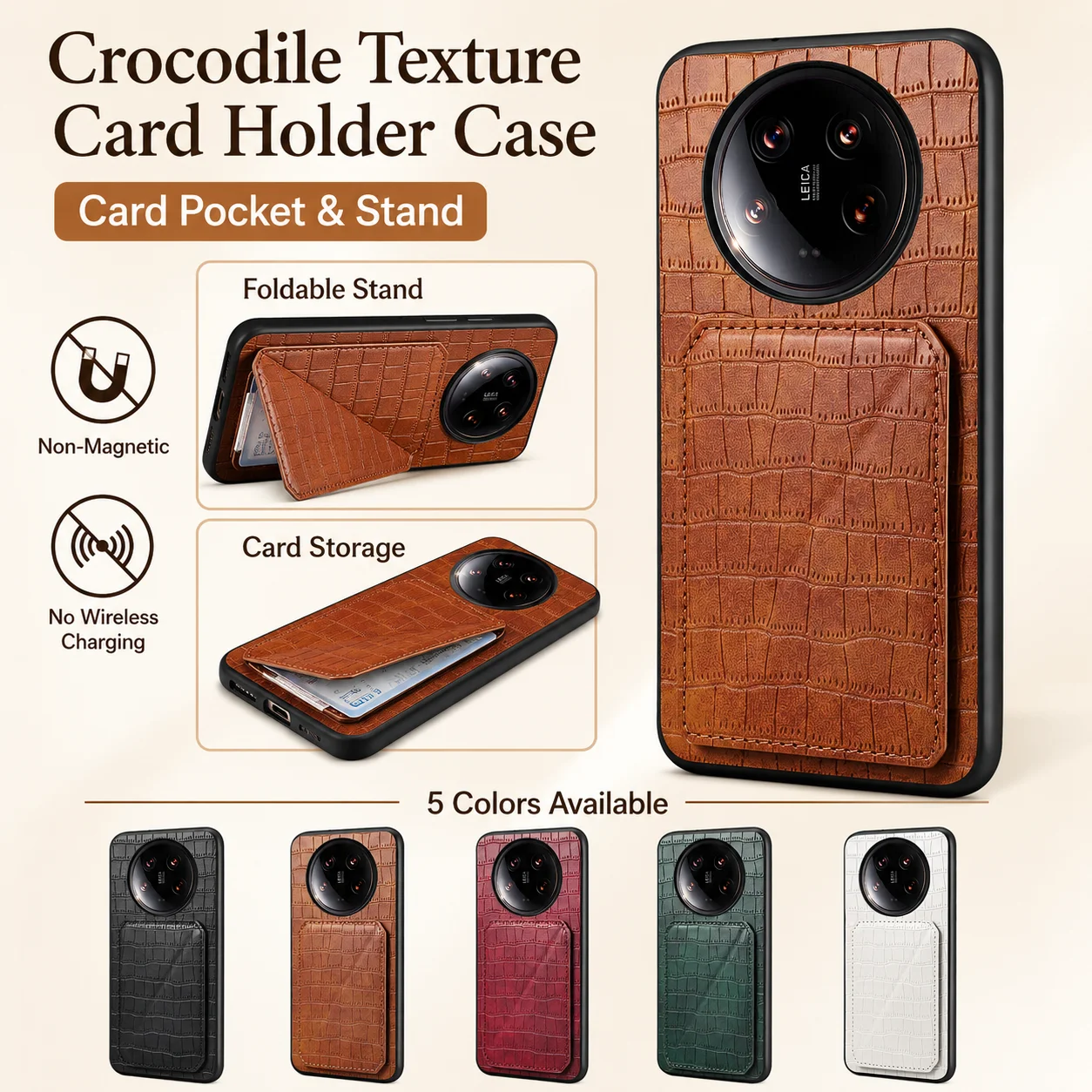 Leather Wallet Card Holder Phone Cover - Etui na telefon Xiaomi 14 Pro/13