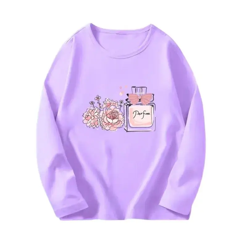 3~14 Years Cute Perfume Bottle Graphic T-shirts Girl Pink Sweet T-Shirts Girl's Long Sleeve T-Shirts Kids Autumn Tee Tops