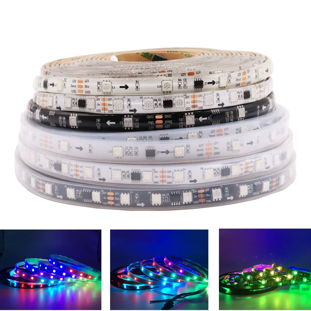 

WS2811 умная индивидуально Адресуемая Светодиодная лента ighting 30/60/144 светодиодов/м RGB гибкие цвета мечты светодиодные лампы IP30/65/67 DC5V