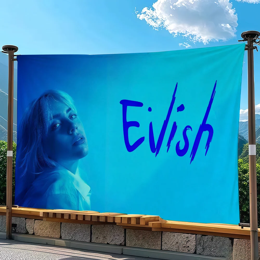 Singer Flag Tapestry Outdoor Party Bedroom Living Room Dormitory Decorative Themed Wall Hanging Banner Gift B-Billie E-Eilish