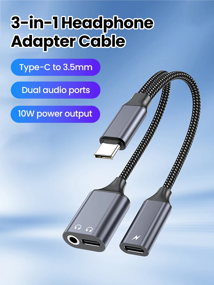 Adapter 3 w 1 Type-C na podwójne słuchawki 3,5 mm, wielofunkcyjny kabel audio z zasilaniem do iPhone 15 16 17 Samsung, konwerter do ładowania — 2