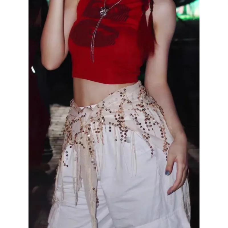 カスタマイズされたジャズベリーダンスウエスト装飾バットカーテンストリートトレンディなブランド三角スカーフスパークルタッセルウエストチェーンヒップスカーフ