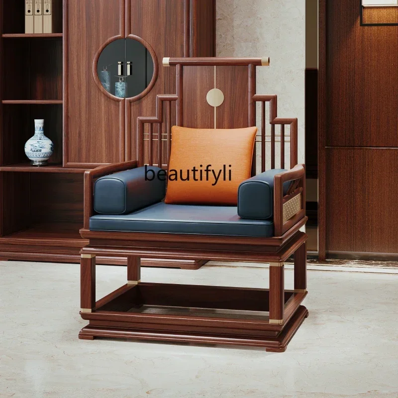 182Q New Chinese style Taishi tea table master chair meditation ebony solid wood boss tea room backrest official hat