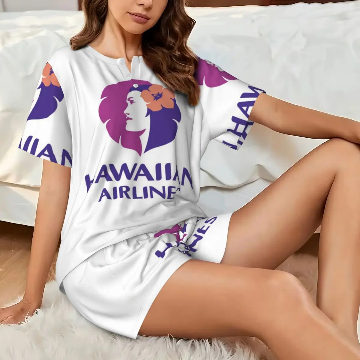 Hawaiian Airlines Herc Travel End Of Southern Summer SaleRound Neck Short Sleeves Nightdress for Sleeping Sleepshirts Women Soft