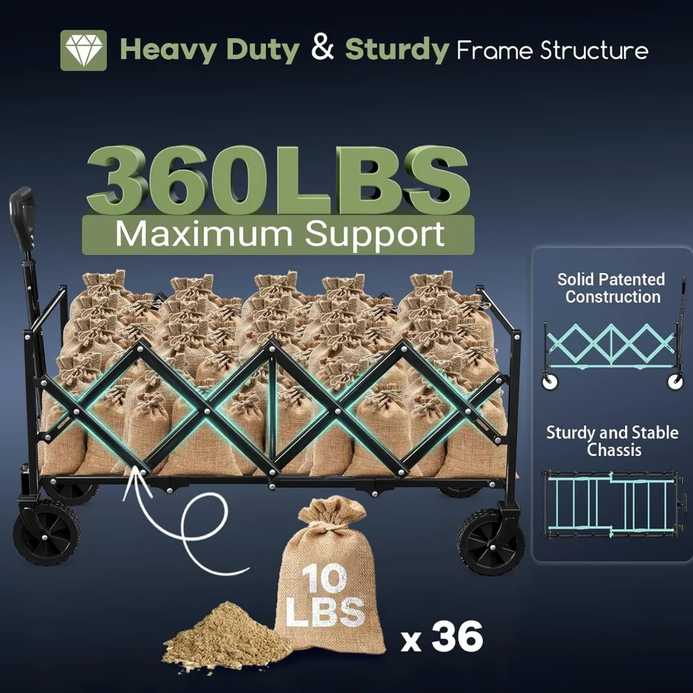 Wózek składany o długości 86 cm, udźwig 163 kg, wytrzymały wózek transportowy z kółkami do użytku na zewnątrz