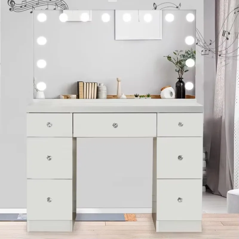 Simple Led Makeup Designs Glass Make Up Bedroom Korean Light Modern Vanity Luxury Dressing Table With Mirror And Drawers