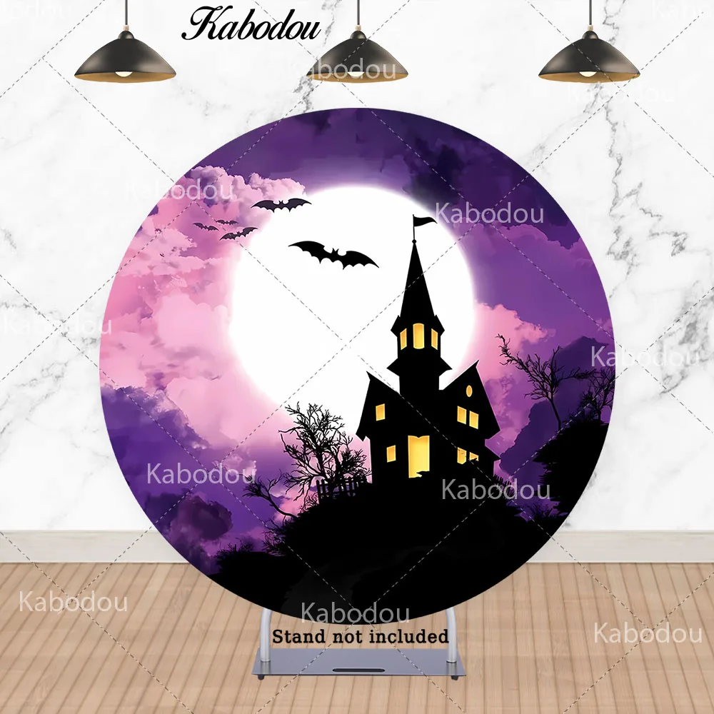 Kabodou Halloween Theme Circle Photo Backdrop Kids Birthday Baby Shower Purple Round Photography Background Cylinder Covers