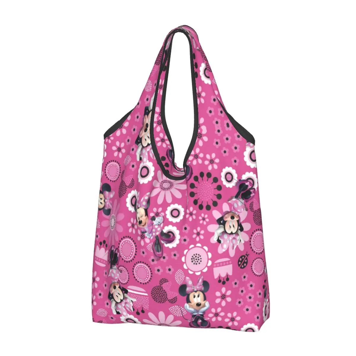 Custom Mickey Mouse Minnie Monogram Shopping Bag Women Portable Large Capacity Groceries Bowtie Shopper Tote Bags