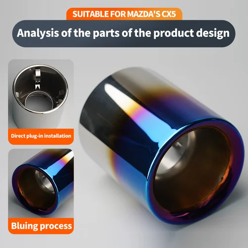 Imagen 2 del producto Manga de tubo de escape de automóvil, punta de silenciador de garganta trasera Circular de acero inoxidable, adecuada para piezas de modificación automática MAZDA CX5