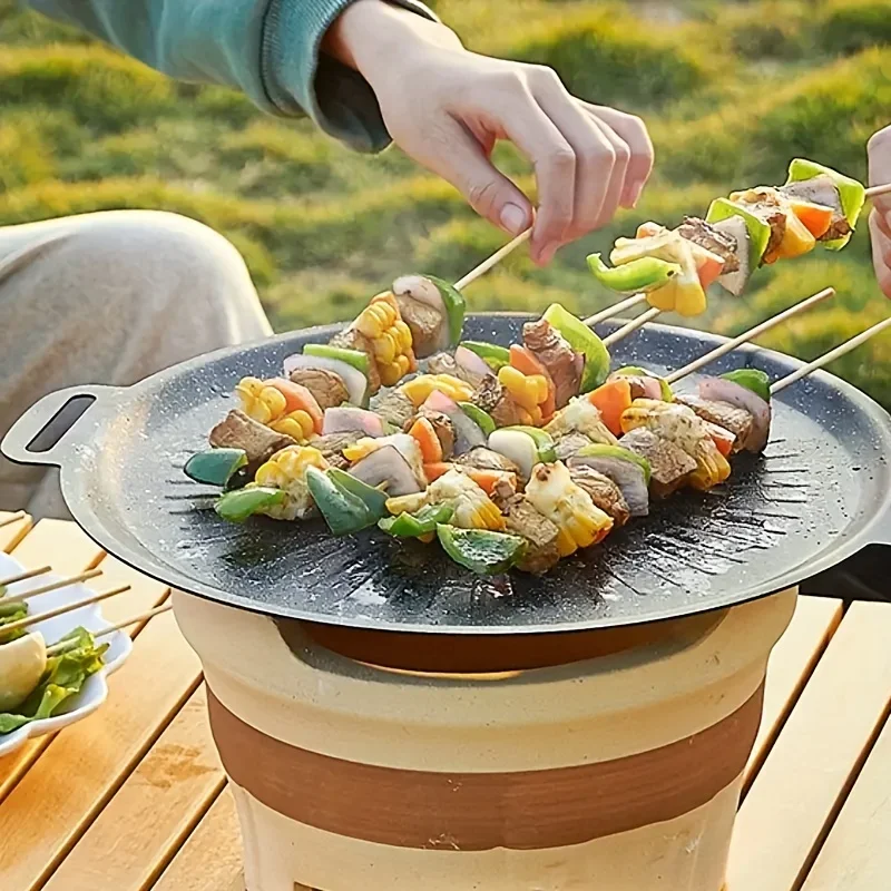 1pcs Non-stick Maifan Stone Barbecue Plate Household Flat Teppanyaki Grill Pan Stove Compatible Korean BBQ Cooking Tray