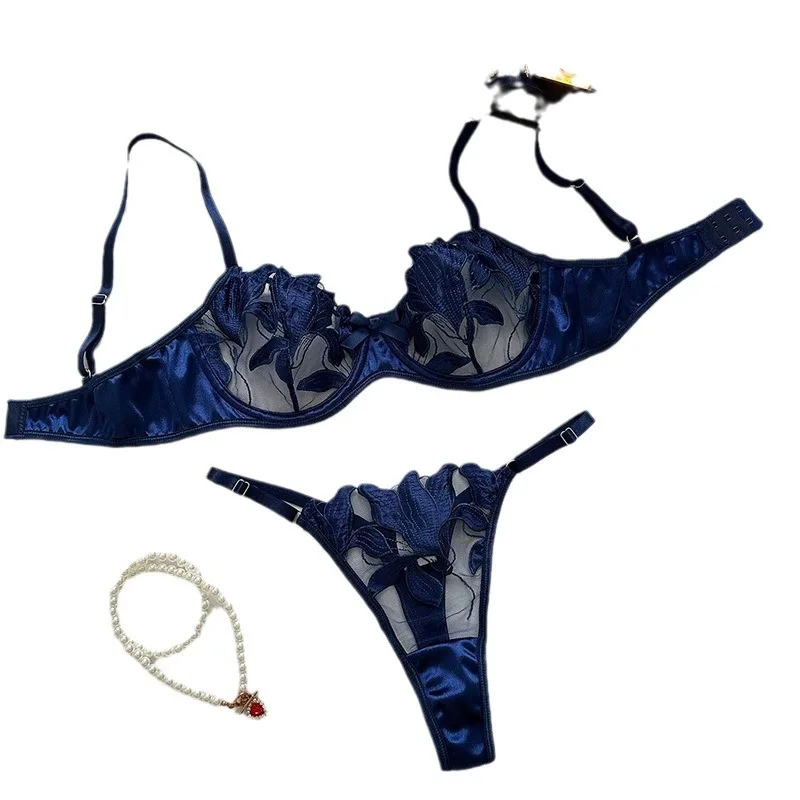 Transparent Floral Two Pieces Exquisite Lace Lingerie Set Ultrathin Bra Briefs Set Exotic Solid Lingerie For Ladies 2025