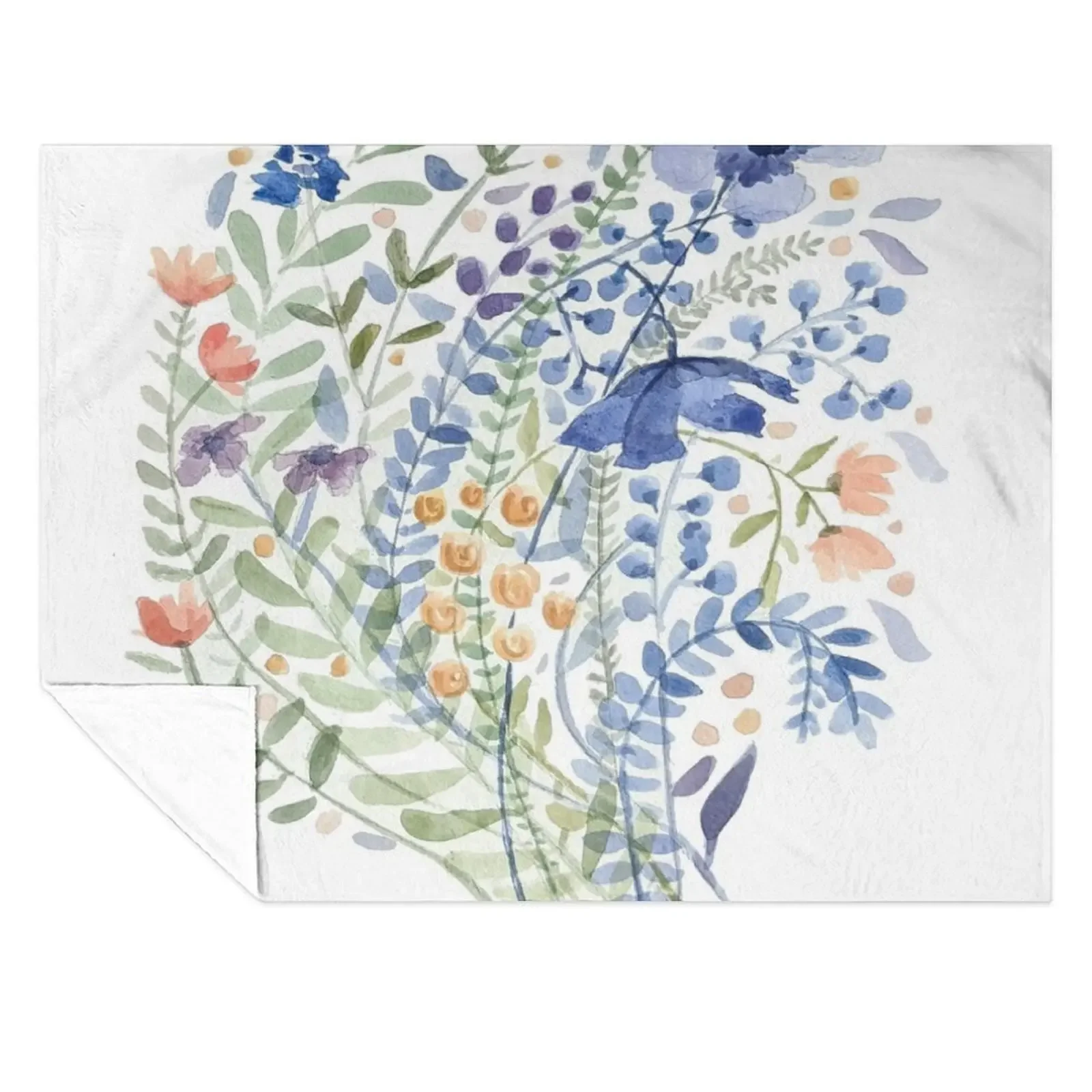 

Blue Summer Watercolor Bouquet Painting Throw Blanket Flannel Fabric Hairys For Sofa Thin halloween Blankets