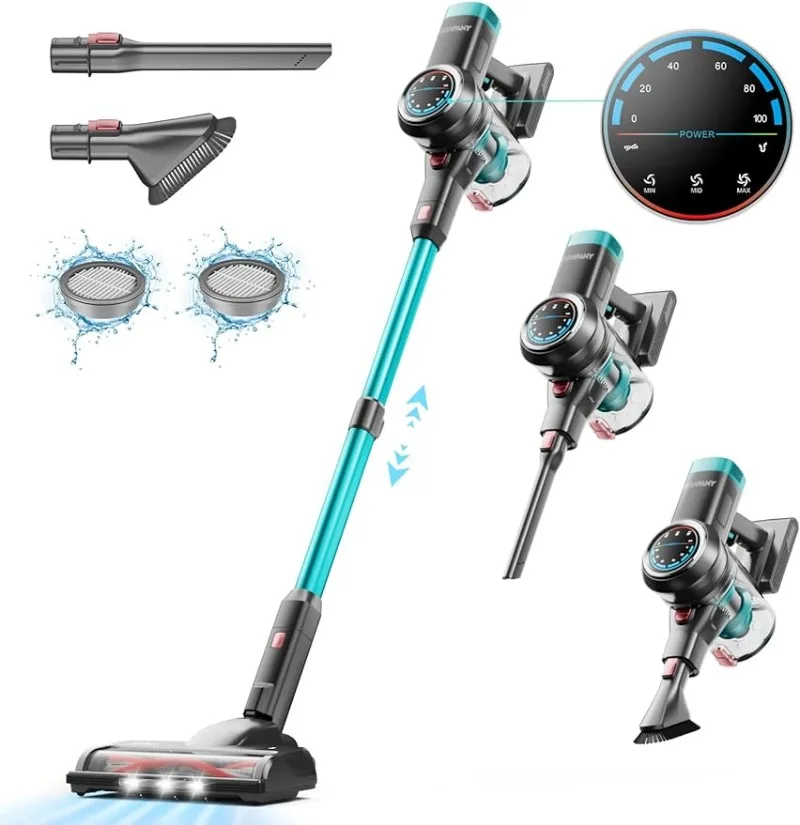 

Cordless Vacuum Cleaner, 500W/40Kpa Stick Vacuum with Self-Standing, Max 60 Mins Runtime, with LED Screen, Upgraded Floor Brush