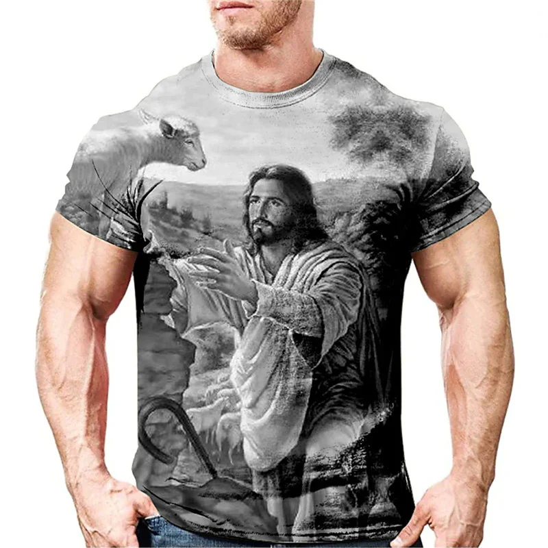 Vintage Jesus Christ Men\'s T-shirt Oversized Men\'s Clothing Loose Casual Short Sleeve Tank Top Hd Print Street High Quality Tees