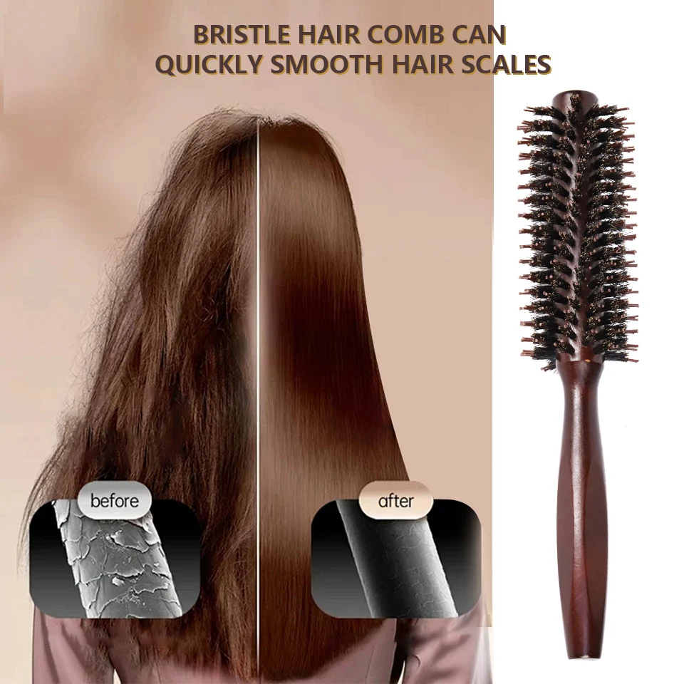 Boar Bristle Hair Brush Wood Hair brush Natural Wooden Wave Brush for Women Straighten Brush Hair Comb Handle Hairdressing Tools