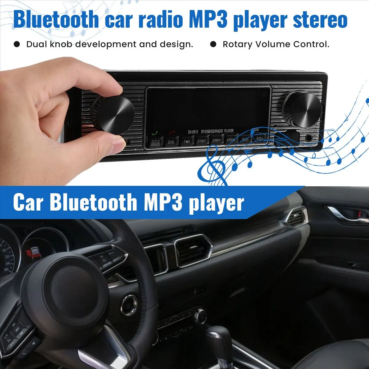Brave- Bluetooth Vintage Car Radio MP3 Player Stereo USB AUX Classic Car Stereo Audio