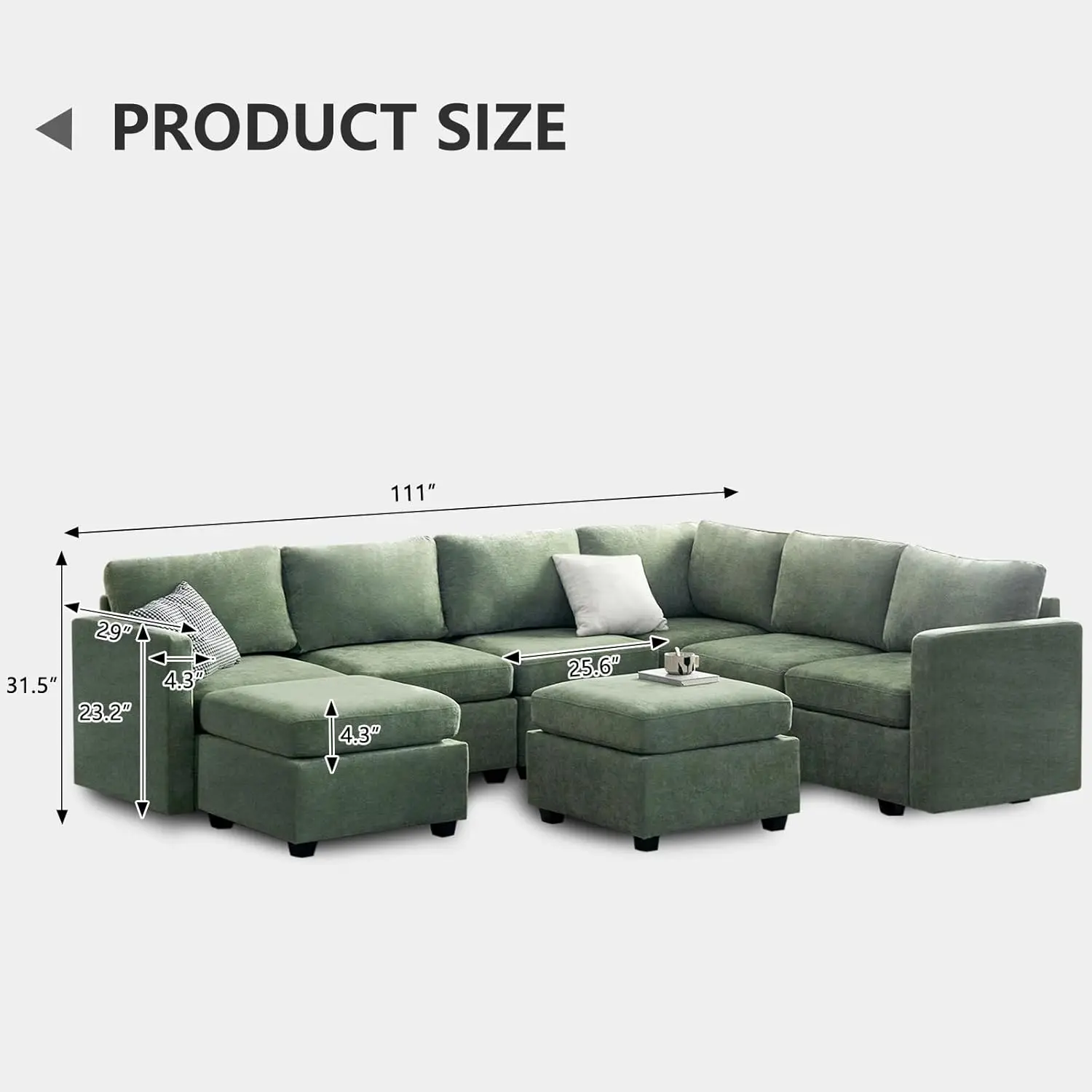 Modular Sectional Seat Futon Sofa,Couch Linen Fabric with Reversible Chaise Sofa Bed with Ottomans for Living Room